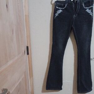 Black Women's Bootcut Jeans with Embroidered Pockets